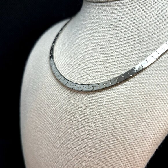 Sterling Silver 925 Flattened Curb Herringbone Necklace 18'' L Spring Ring Clasp - Picture 3 of 11